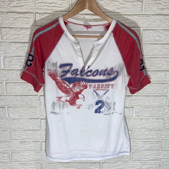 Big Flirt Vintage Y2K Sexy V-Neck Falcons Varsity Softball Graphic Tee #22 - Picture 1 of 6